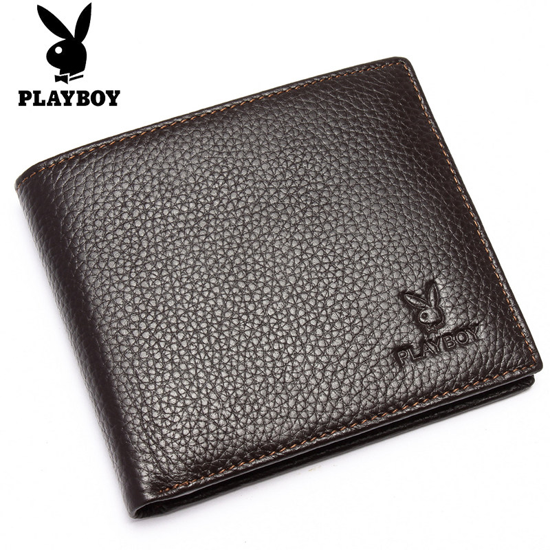Poly-Playboy/PLAYBOY genuine leather men's leather wallets brown short wallet simplicity