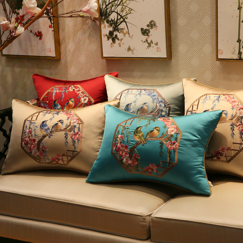 Chinese style Embroidery Flower solid wood sofa Pillows Cushion cover Waist Bedside Soft roll Lumbar pillow automobile By pillowcase Containing corein the Home Fabric , Pillow/Pillow category - from Buy2taobao.com to provide professional Taobao agent buy service