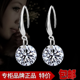  特价正品耳环 925纯银超闪瑞士钻紫水晶耳饰坠韩版银饰品女款