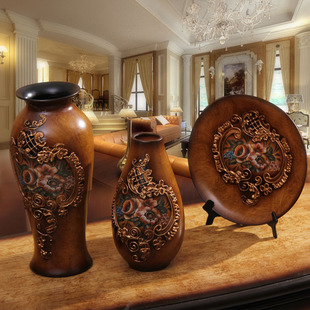  家居饰品装饰工艺品陶瓷花瓶三件套摆件 欧式新房客厅装饰品摆设