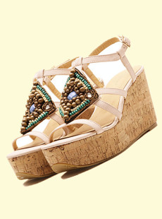  民族风高跟鞋防水台厚底鞋罗马凉鞋女鞋子夏季新款欧美复古坡跟鞋