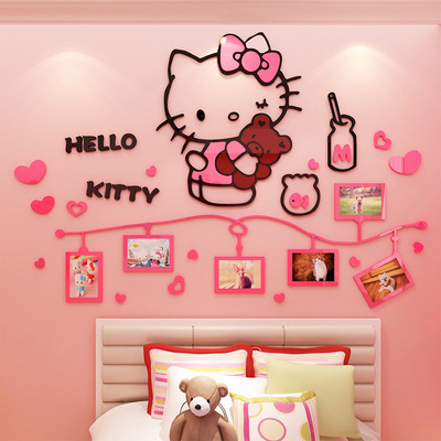 hello kitty猫立体墙贴画温馨女生卧室床头装饰儿童房照片墙贴纸