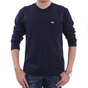  中年男士长袖t恤 特价包邮男装圆领打底衫大码纯色纯棉长袖T恤衫