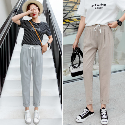 冰丝棉麻裤子女夏2019新款韩版宽松九分休闲裤显瘦百搭哈伦裤薄款