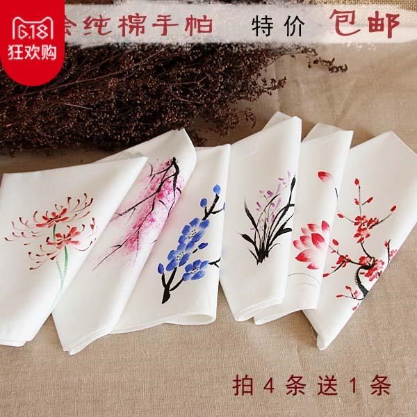Hand drawn Chinese style Antiquity Handkerchief Kerchief Handkerchief characteristic gift Accessories package white literature Handkerchiefin the Accessories/Leather belt/Hat/Muffler , Handkerchief category - from Buy2taobao.com to provide professional Taobao agent buy service