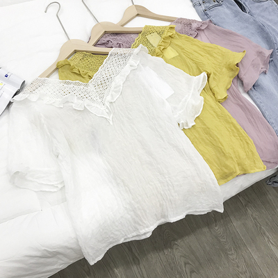 包邮夏季韩潮流上衣百搭直筒纯色V领套头衫【Y6.25直播】●F￥8