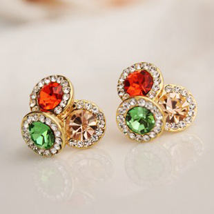 Special Offer the republic of korea Refinement temperament Diamond Clover Tricolor Color matching Petal crystal Ear Studs Pierced ears Spiral Ear clipin the Accessories/Fashion Jewelry, Earring , Ear clip category - from Buy2taobao.com to provide professional Taobao agent buy service