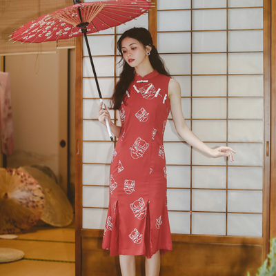 新式旗袍年轻款少女夏中国风修身气质改良无袖中长款连衣裙日常装