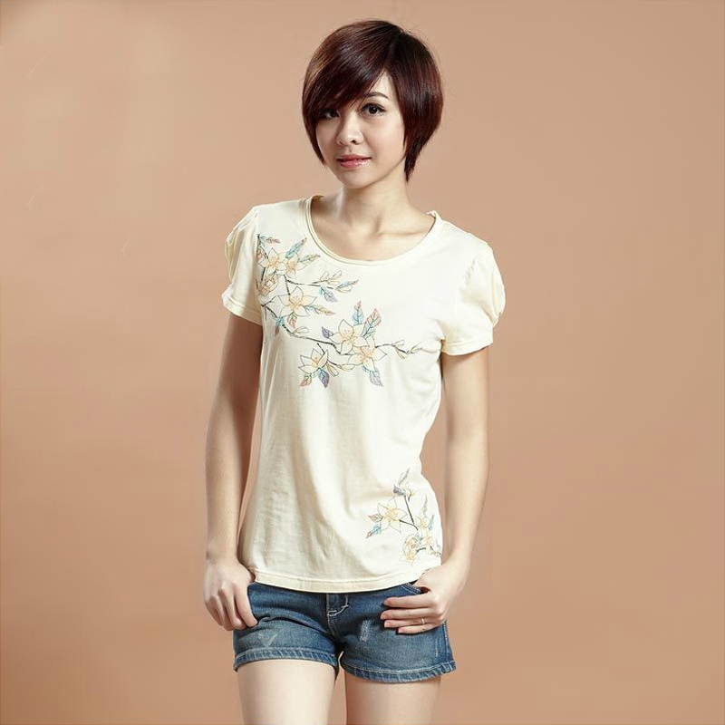 紫荆印花泡泡袖韩版...