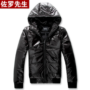  佐罗先生男装冬装外套新品加厚棉衣男韩版修身亮面保暖连帽棉服男