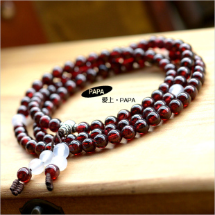  PAPA出品 高品质 6MM透光酒红石榴石108颗念珠 手链 转运必备