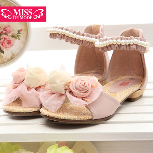  摩登小姐童装 女童浪漫花朵公主蕾丝小凉鞋 夏季新款