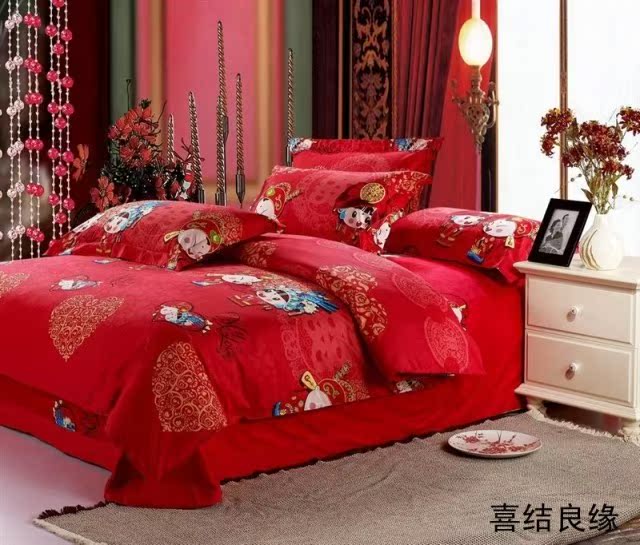 全棉婚庆七件套 大红磨毛六件套 名牌家纺四件套质量 结婚包邮 全棉婚庆七件套 大红磨毛六件套 名牌家纺四件套质量 结婚包邮