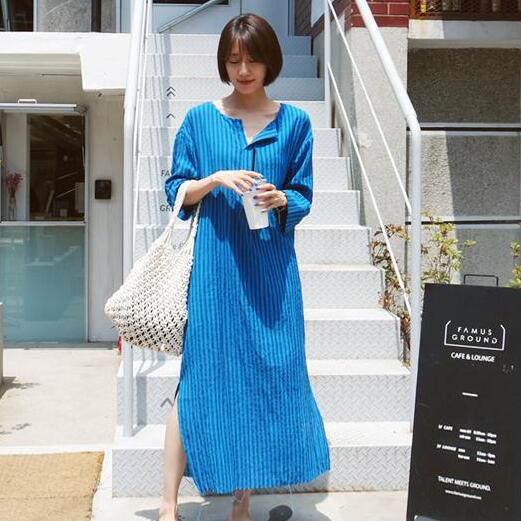 the republic of korea Country of Origin Large Women's wear MM XL Summer wear new pattern stripe Half cardigan Split ends Dress 704in the Women's clothing/Boutique , Large size women category - from Buy2taobao.com to provide professional Taobao agent buy service