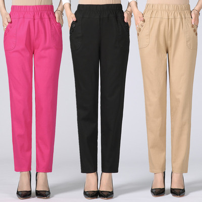中老年女春夏薄款松紧腰中年全棉高腰妈妈装裤子宽松老年人休闲裤