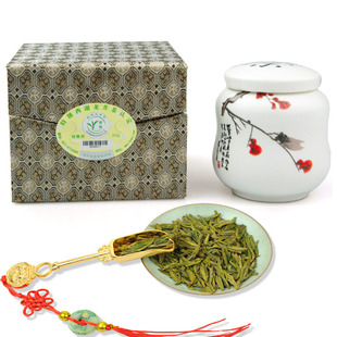  新茶绿茶 明前特级西湖龙井茶叶 翁广喜 高档礼盒 知了瓷罐