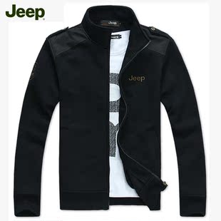 秋装JEEP正品男士韩版个性肩章抓绒卫衣 吉普立领开衫外套