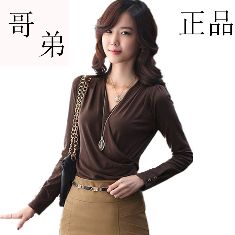 哥弟长袖女T恤 <em>女士</em>上衣V领<em>时尚</em>显瘦 2013<em>秋装</em>