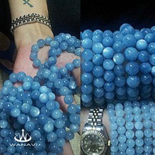 韩进口瓦萨比冰种极品海蓝宝石幸运纯天然水晶首饰链女手串