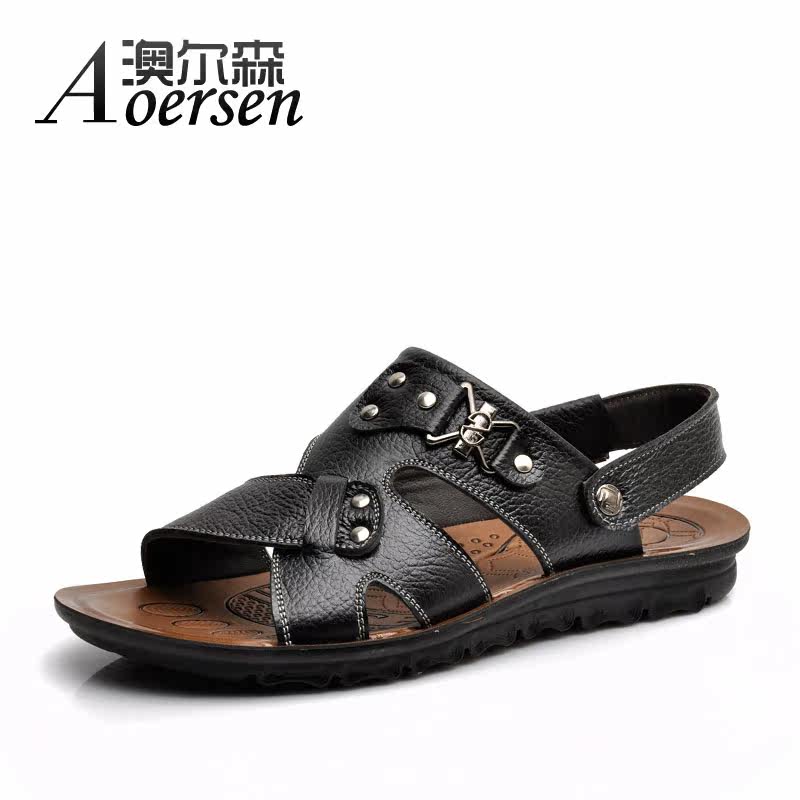澳尔森夏季正品男凉鞋男士真皮透气沙滩鞋凉拖鞋休闲皮凉鞋男鞋子