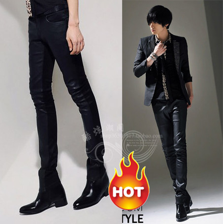 Spring/summer 2013 Korean non-mainstream fashion mosaic sportsman men's Club leather pants feet pants cowboy chaps