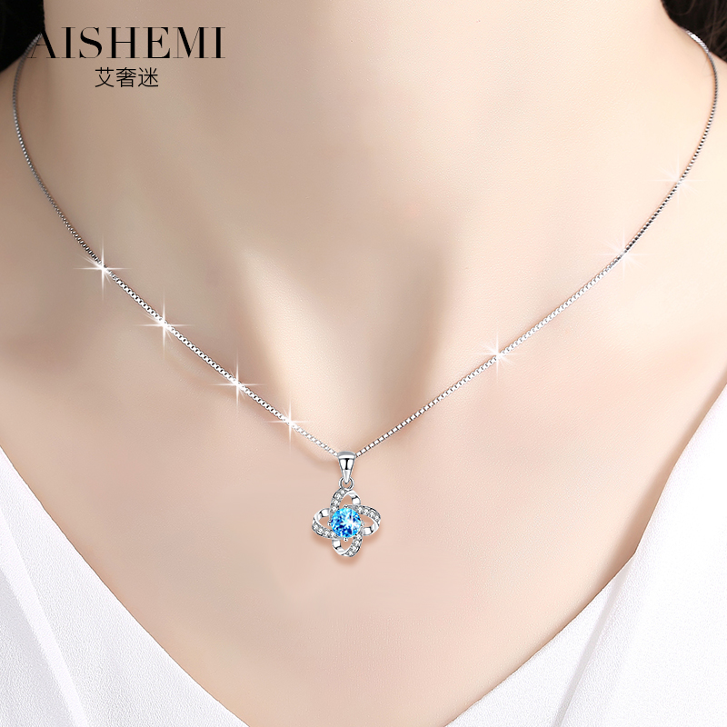 Topaz Sterling Silver Necklace lady clavicle Pendant Simplicity lovers design Silver jewelry A birthday presentin the Accessories/Fashion Jewelry, Necklace category - from Buy2taobao.com to provide professional Taobao agent buy service
