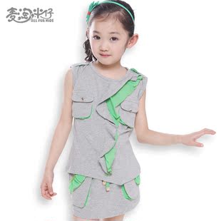  品牌童装 女童夏装新款 韩版儿童休闲套装短袖运动套装两件套