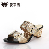 2013 summer new fashion tide <span class=H> </span> word comfortable high-heeled shoes, fish head mom shoes Roman sandals and slippers <span class=H> Rhinestone Shoes </span>