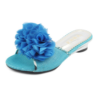  儿童凉鞋女童套脚凉拖鞋大花朵休闲鱼嘴凉拖鞋坡跟一字拖
