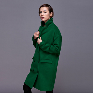  FrontRowShop 复古绿双排扣羊毛呢大衣外套女装秋冬新款 两件包邮