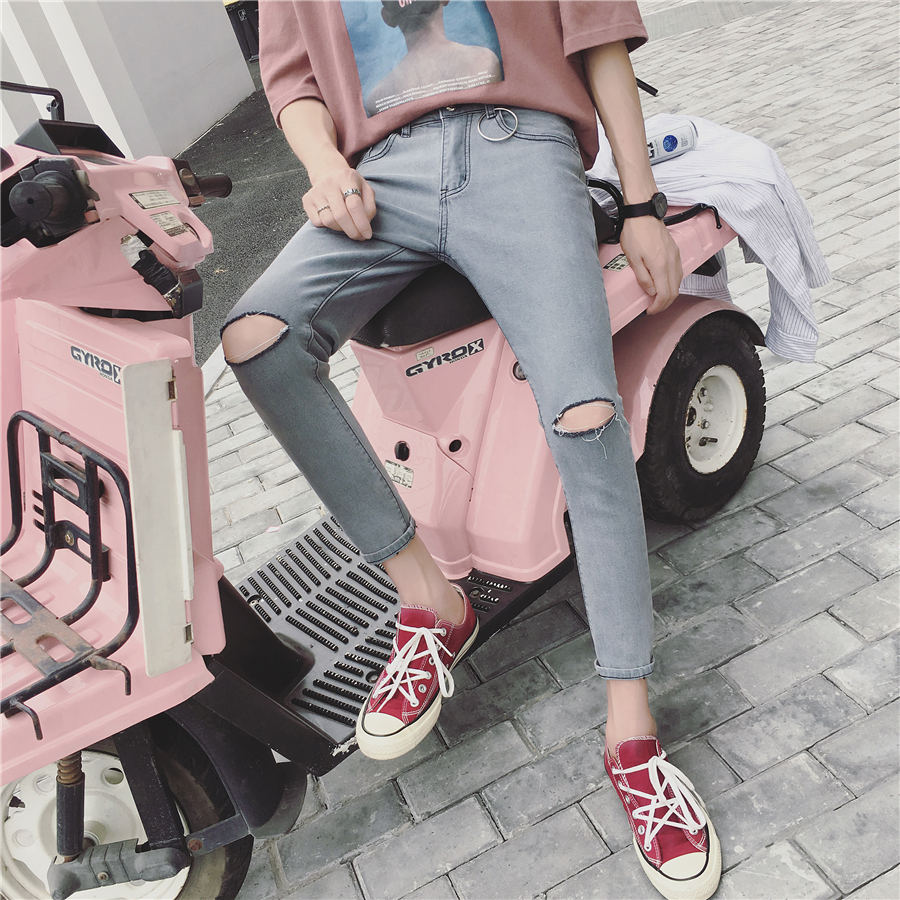 Nine points Jeans summer Thin section Self cultivation Feet trousers Korean Edition Trend hole Beggar pants 9in the Men's clothing, Jeans category - from Buy2taobao.com to provide professional Taobao agent buy service