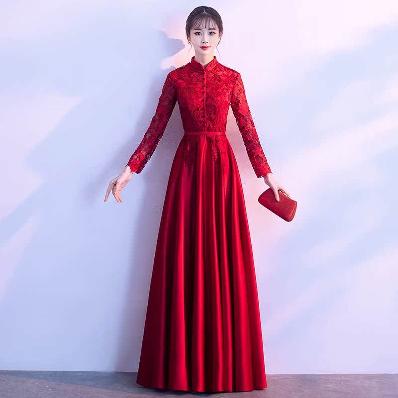 敬酒服新娘2019春款结婚订婚礼服女红色回门长袖蕾丝答谢宴长款夏|msdalam kategori Butik wanita / wanita, perkahwinan/Cheongsam/pakaian, pakaian/malam - dari Buy2taobao.com untuk memberikan perkhidmatan ejen Taobao profesional membeli