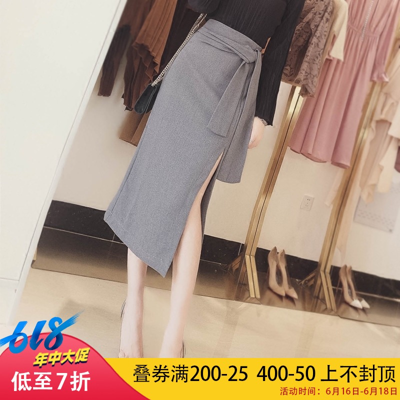 MISS FLY 2019 spring clothes new pattern Split ends Bandage skirt Korean Edition OL Asymmetry Middle-skirt Versatile A word skirtin the Women's clothing/Boutique , Skirts category - from Buy2taobao.com to provide professional Taobao agent buy service