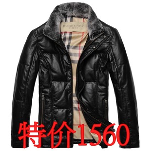  burberry/巴宝莉 獭兔毛领包邮男士羽绒皮衣 短款真皮皮衣外套男