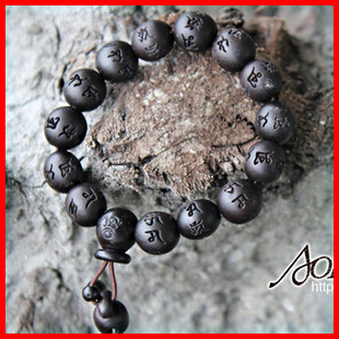  雷击枣木六字真言佛珠手链 开光招财辟邪民族风刻字男士女款饰品