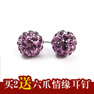  紫钻精灵 银合金紫色镶水晶耳钉 韩国耳饰 防过敏礼物 特价包邮