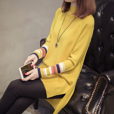 中长款开叉套头显瘦毛衣女 冬季新款韩版半高领宽松加厚女针织衫