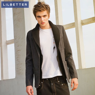  lilbetter春款男士休闲西装 韩版修身毛线领拼接时尚西服外套