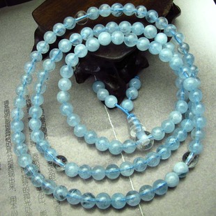  四皇冠浩然新品 天然水晶饰品 女款5mm海蓝宝108颗佛珠手链