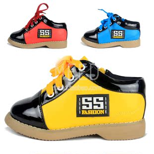  童鞋休闲皮鞋男童女童儿童漆皮亮皮漆光皮PU皮系带亮彩春款