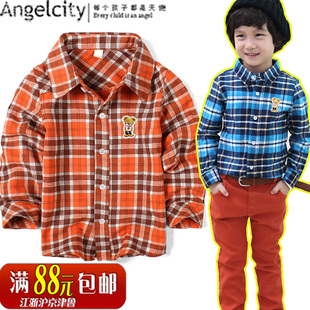  韩国儿童男童装春装宝宝新款原单外贸长袖格子衬衫衬衣纯棉