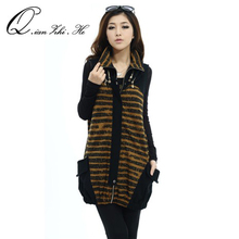 He fiber spring new large size women's loose long section of thin stripes vest jacket sleeveless