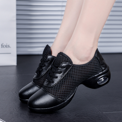 春夏舞蹈鞋女鞋软底网布鞋成人中跟现代舞鞋广场舞运动鞋黑跳舞鞋