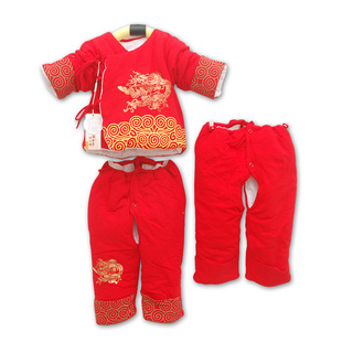  包邮中国红新年婴儿棉袄棉服初生衣宝宝棉衣三件套新生儿衣服