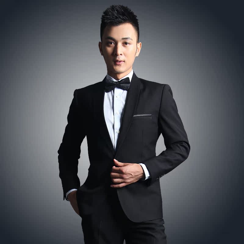 V3 MAN 西服套装 男士 修身 韩版 青果领一粒扣西装 商务婚礼礼服 V3 MAN 西服套装 男士 修身 韩版 青果领一粒扣西装 商务婚礼礼服