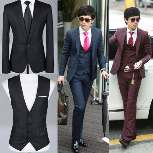  韩酷e族商务婚礼西服套装修身男款西装三件套结婚新郎西装