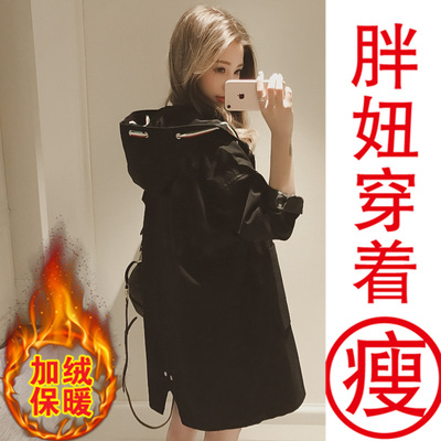 中长款风衣外套女学生春秋韩版潮bf宽松大码连帽夹克衫百搭薄外衣