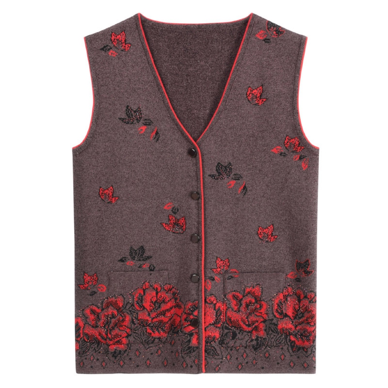 Middle-aged and elderly people Vest spring and autumn grandma knitting Cardigan the elderly waistcoat Vest jacket Mom outfit sweater vestin the Women's clothing/Boutique , Maga category - from Buy2taobao.com to provide professional Taobao agent buy service