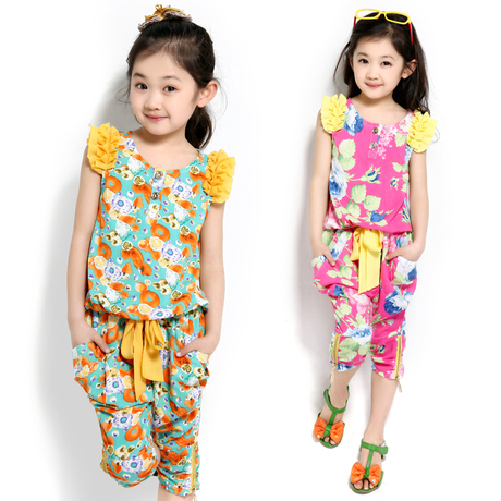 人造棉套装儿童棉绸<em>衣服大女童</em>夏装2014新款