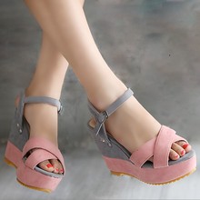 Summer new Rome slope with sandals women shoes spell color fish mouth super heavy-bottomed platform shoes, high heels word cingulate
